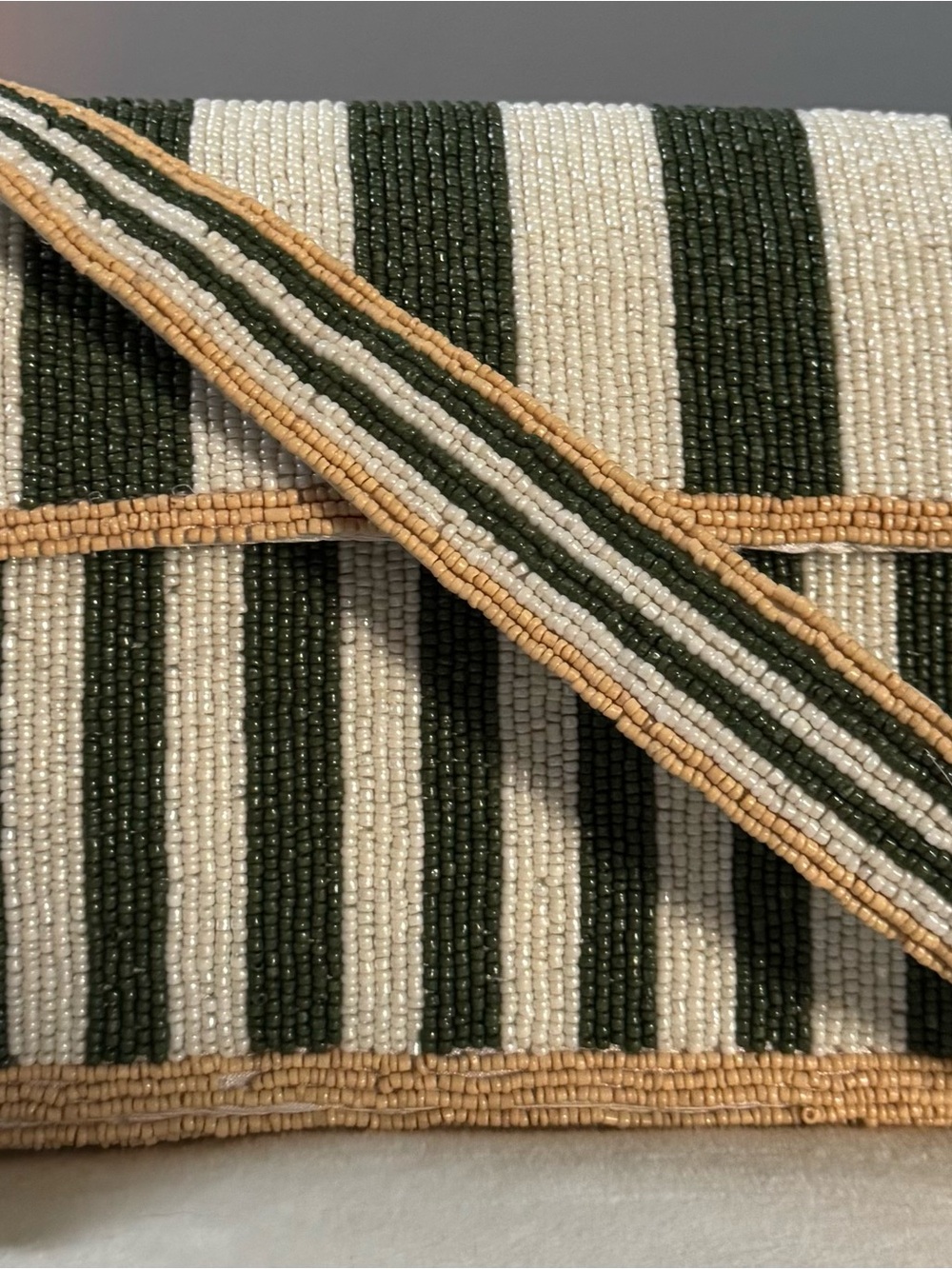 NWT Viral Beaded Green & White Striped Shoulder Bag Handcrafted India - Picture 5 of 5